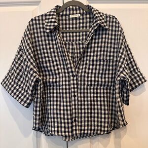 Blue and White Checkered Button-Up Shirt